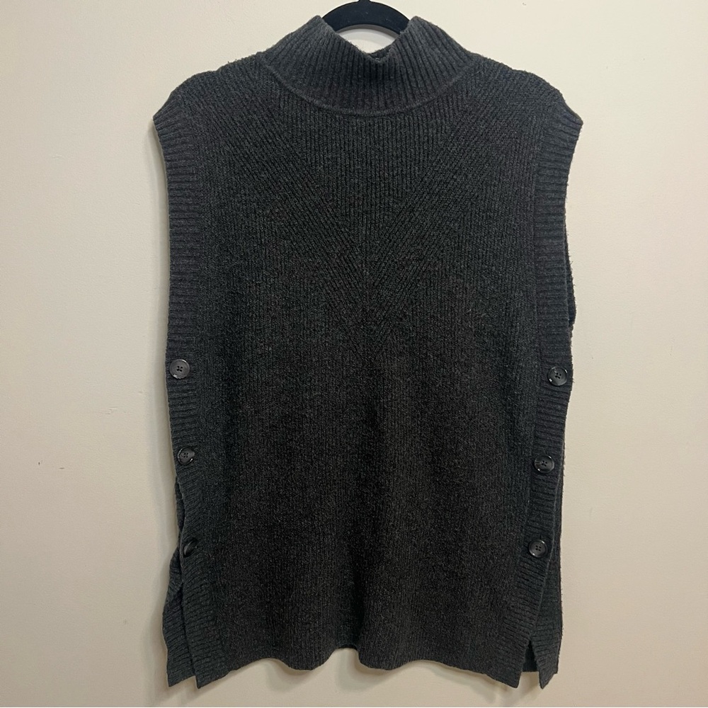 LOFT Charcoal Turtleneck Sweater Vest with Button Sides Y2K Fall Minimalist Work